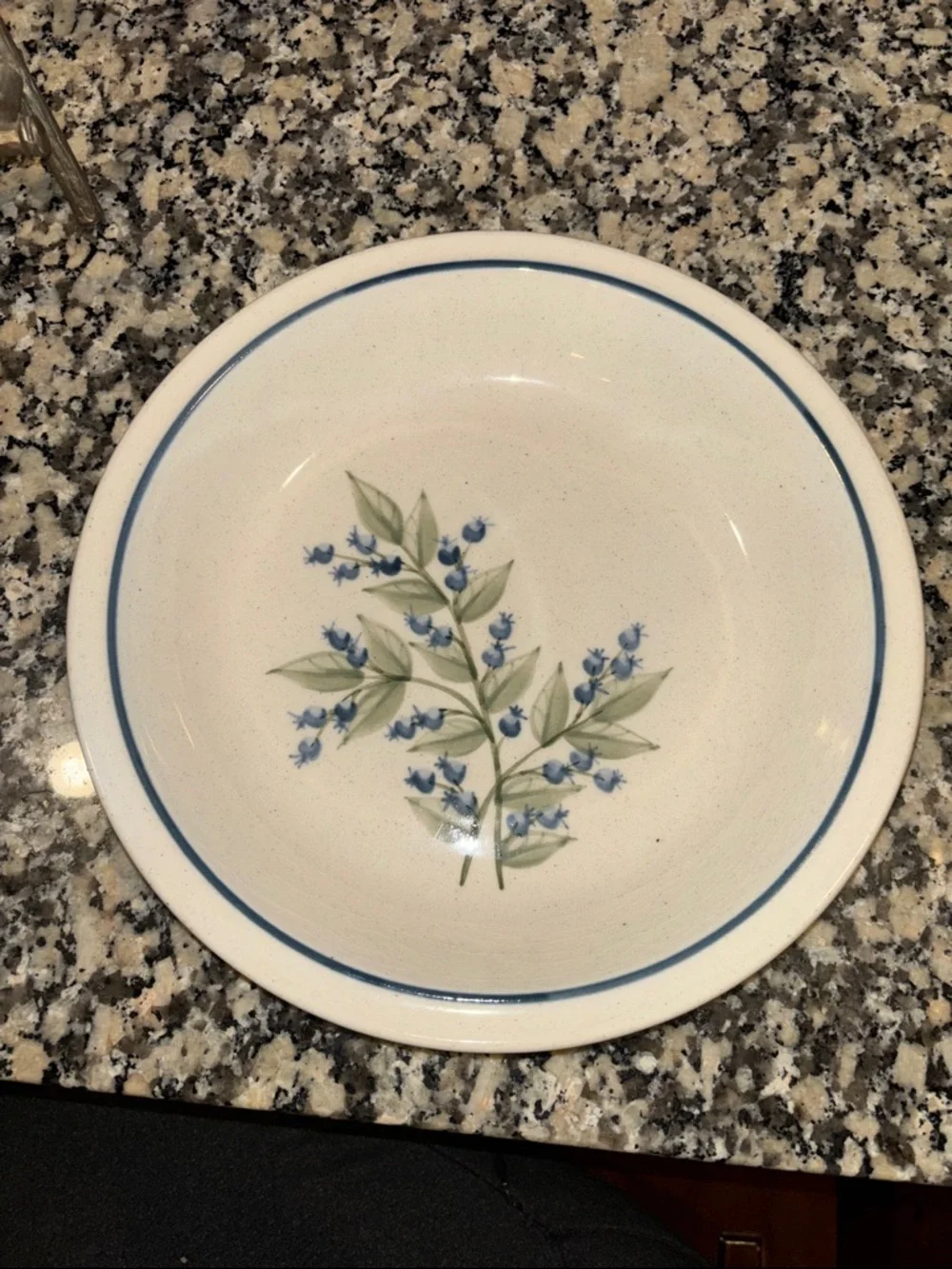 Vintage Union Stoneware Maine Hand-Painted Blue Floral Stoneware Serving Bowl